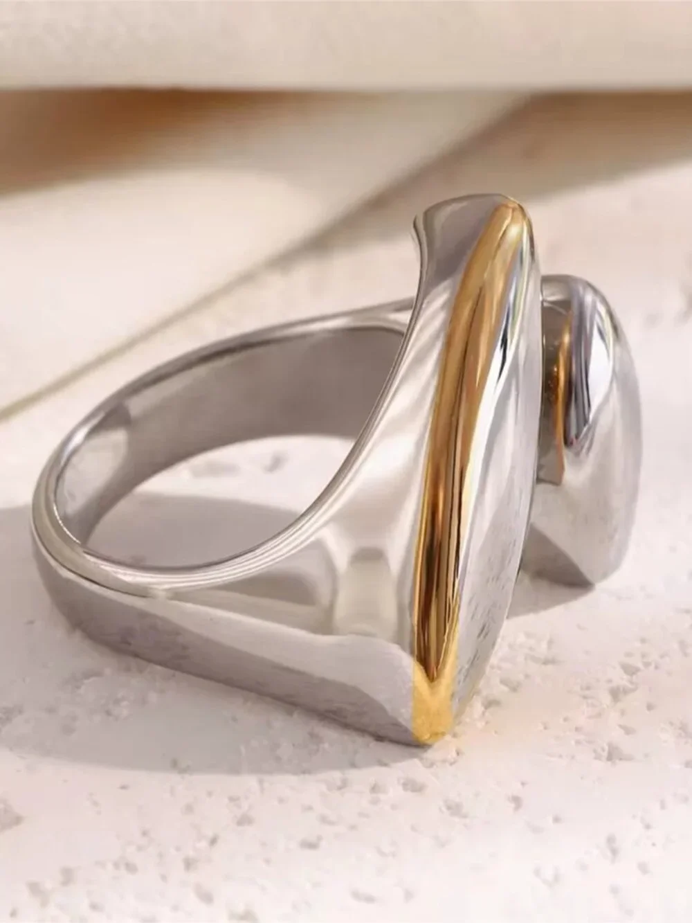 Two-Marquise Open Ring in Silver with Gold Trim